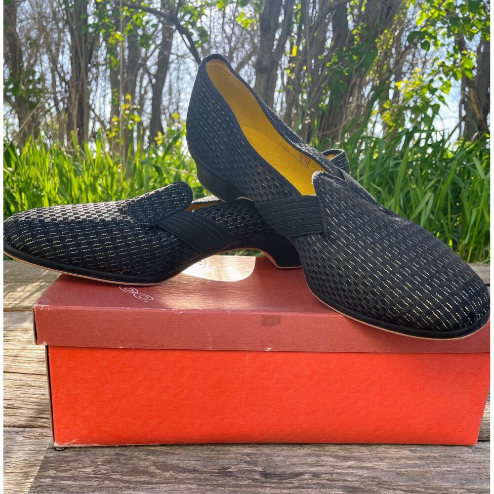 Vintage 1960s Glam Heeled Womens Slipper Black Gold Wellco Sz 11 NOS Wellco - Picture 15 of 15